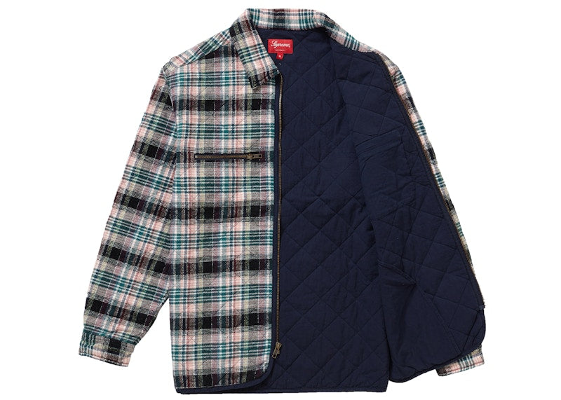 Supreme Quilted Plaid Zip Up Shirt OffWhite