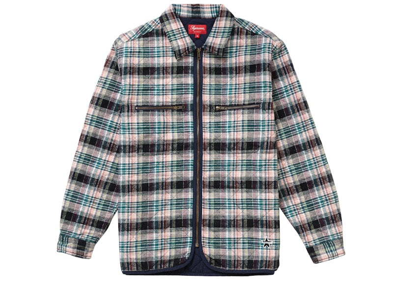 Supreme Quilted Plaid Zip Up Shirt OffWhite
