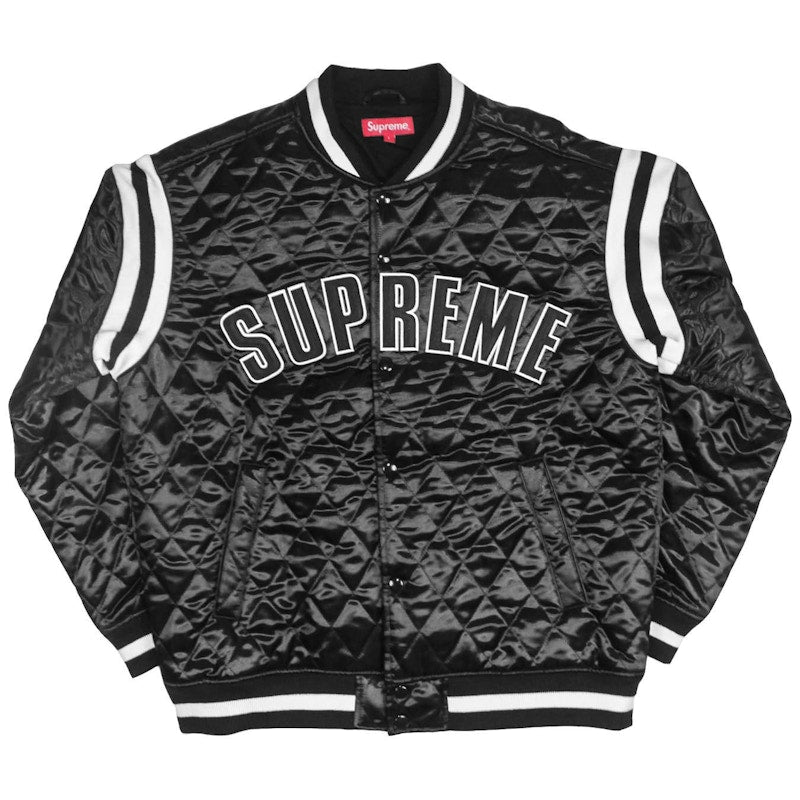 Supreme Quilted Satin Varsity Jacket Black