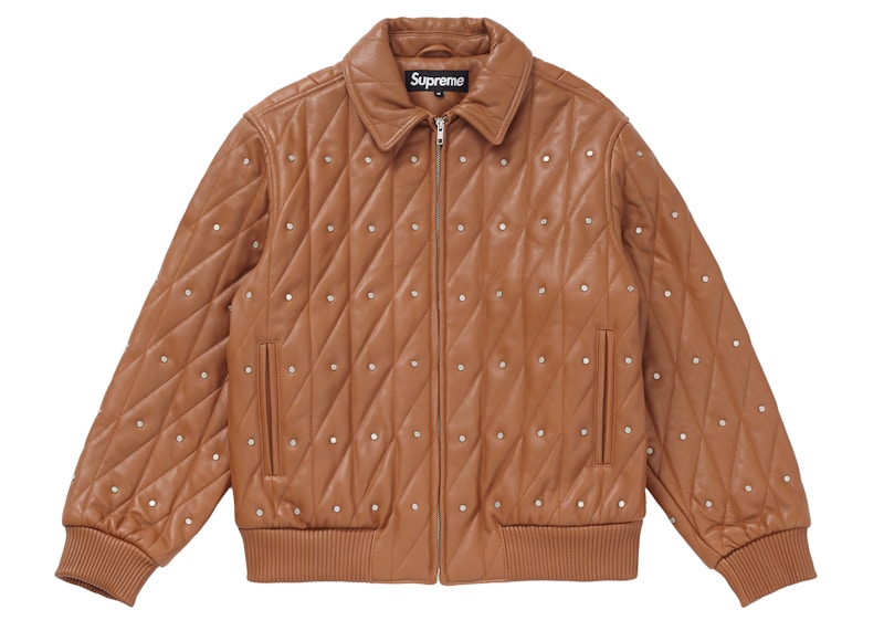 Supreme Quilted Studded Leather Jacket Light Brown