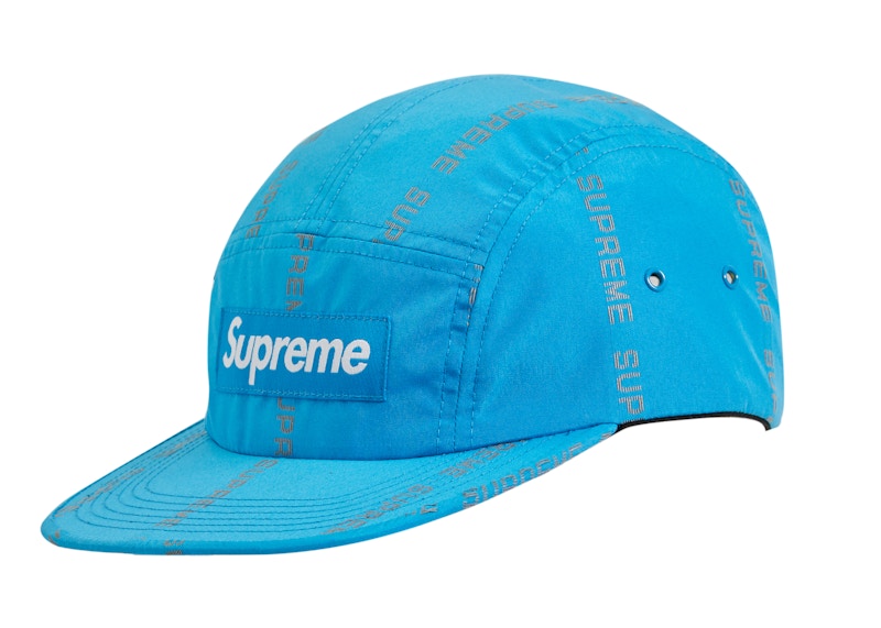 Supreme Reflective Text Camp Cap Blue