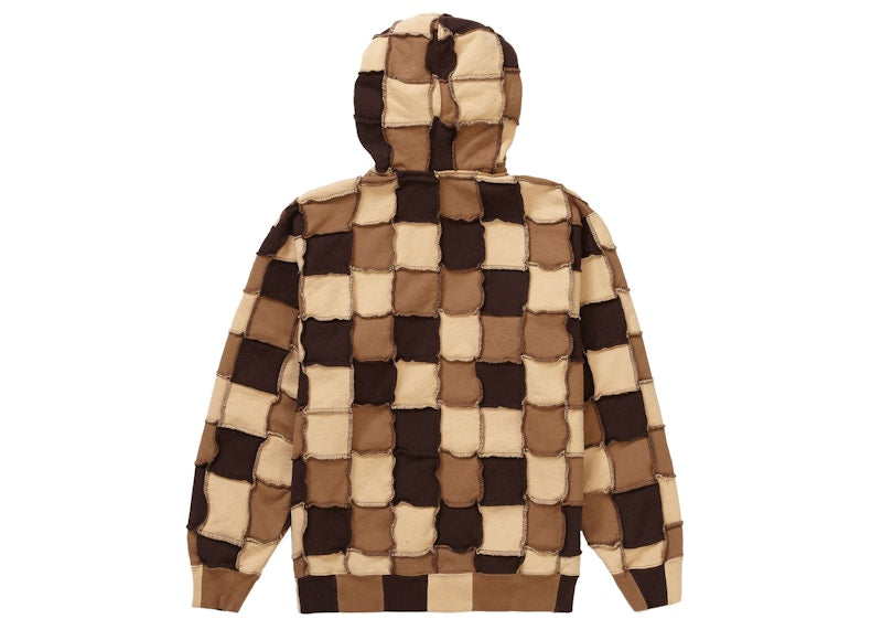 Supreme Reverse Patchwork Zip Up Hooded Sweatshirt Brown