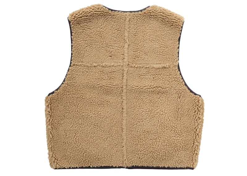 Supreme Reversible Faux Shearling Work Vest Brown