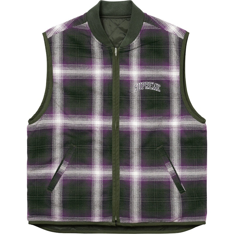 Supreme Reversible Shadow Plaid Vest Dark Green