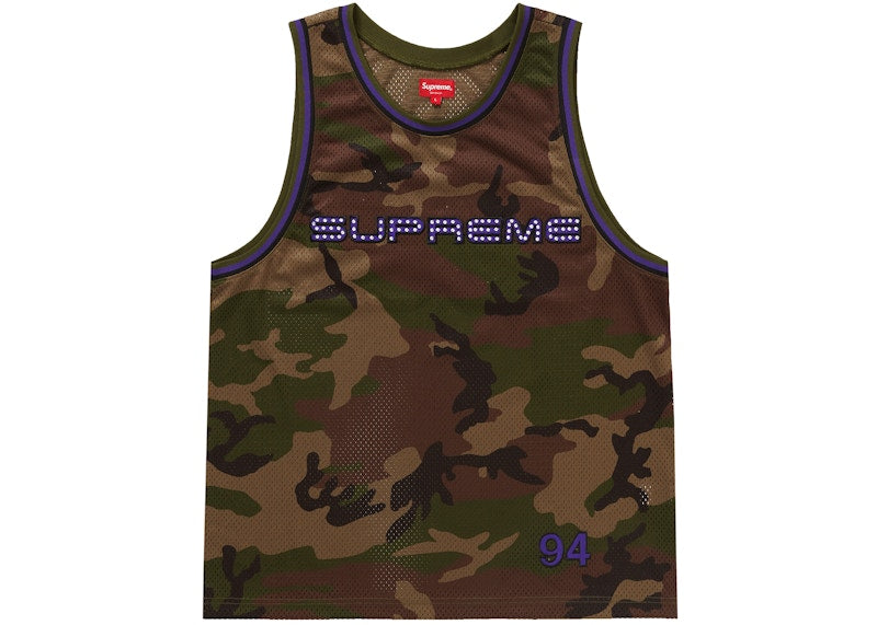 Supreme Rhinestone Basketball Jersey Woodland Camo