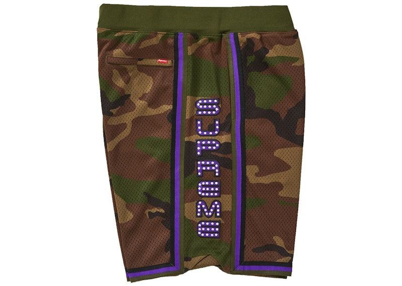 Supreme Rhinestone Basketball Short Woodland Camo