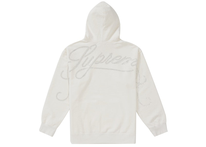 Supreme Rhinestone Script Hooded Sweatshirt White