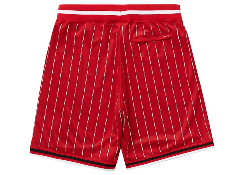 Supreme Rhinestone Stripe Basketball Short Red