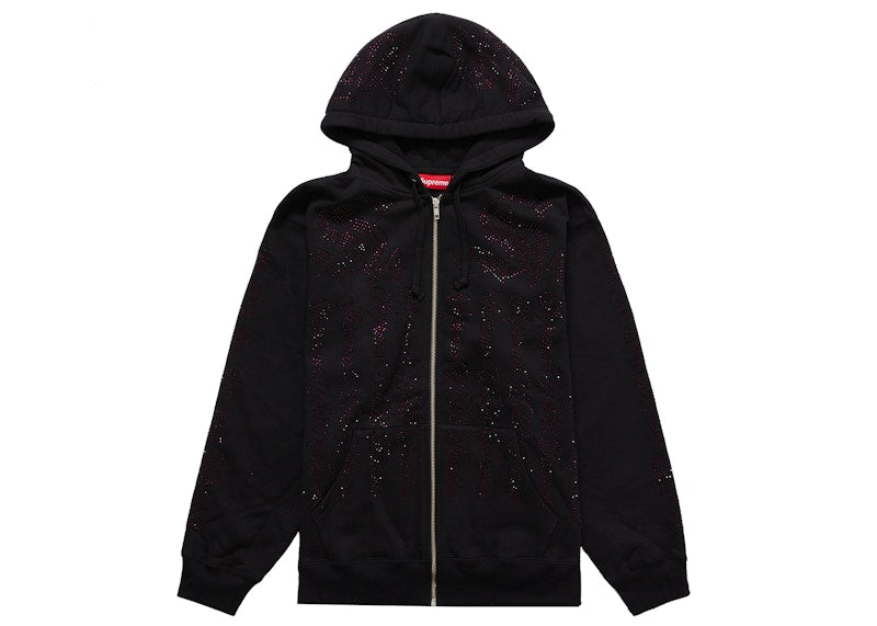 Supreme Rhinestone Zip Up Hooded Sweatshirt Black