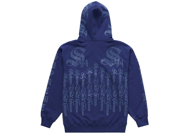 Supreme Rhinestone Zip Up Hooded Sweatshirt Washed Navy