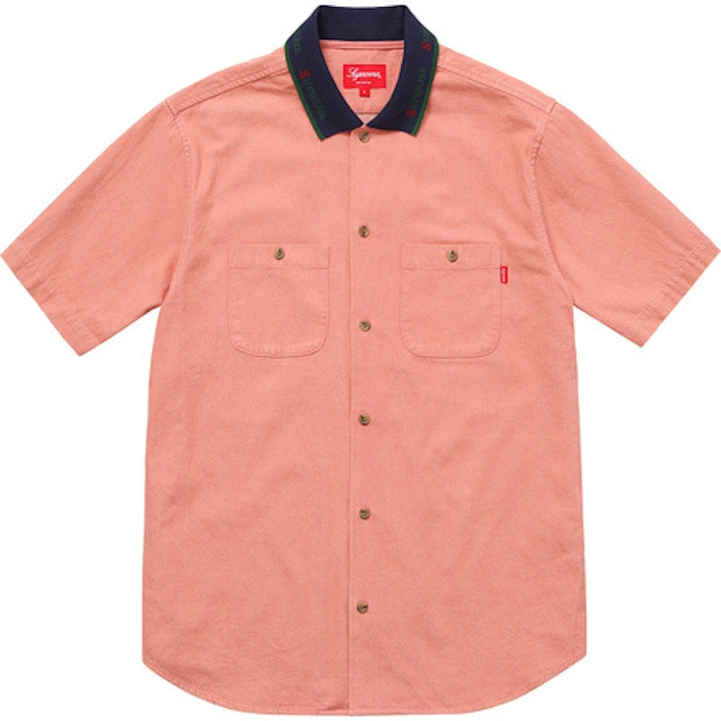 Supreme Rib Collar SS Denim Shirt Peach
