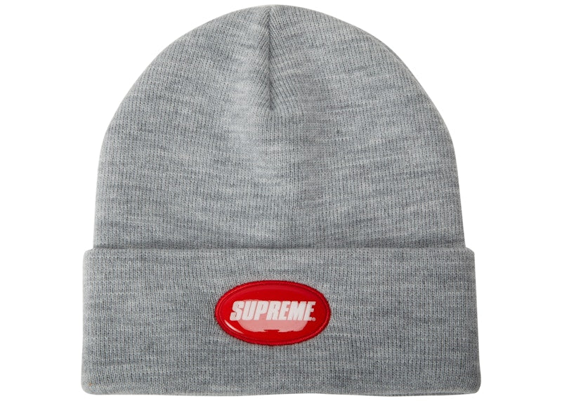 Supreme Rubber Patch Beanie Heather Grey