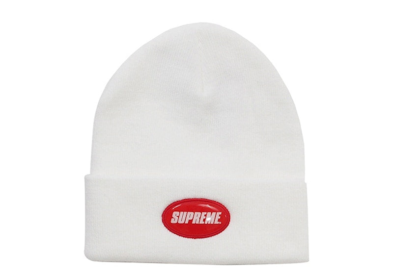 Supreme Rubber Patch Beanie White