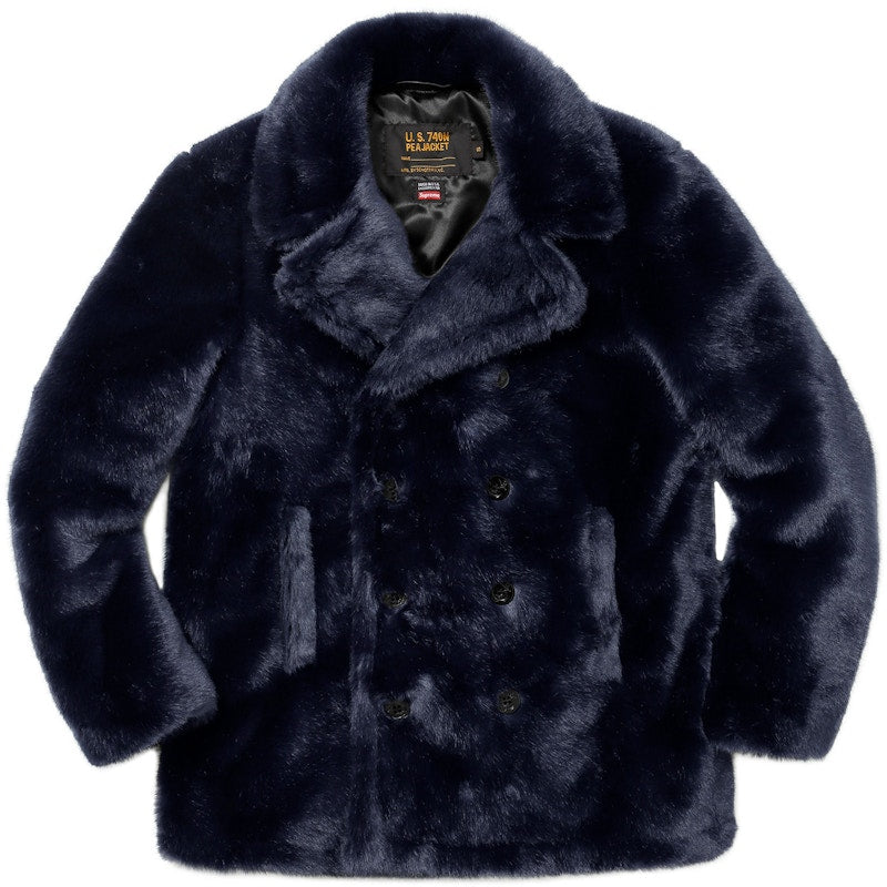 Supreme Schott Fur Peacoat Navy