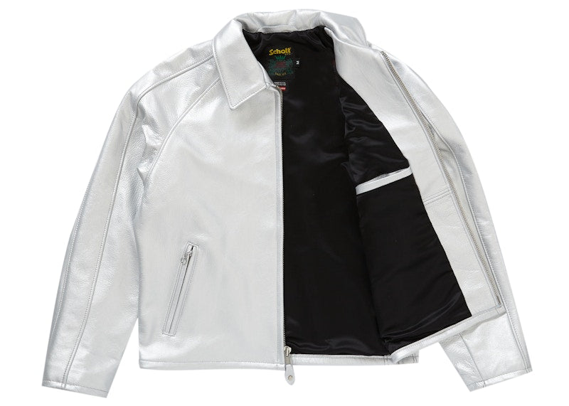 Supreme Schott Leather Racer Jacket Silver