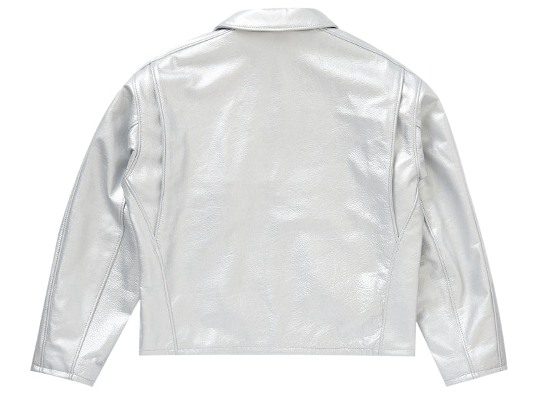 Supreme Schott Leather Racer Jacket Silver