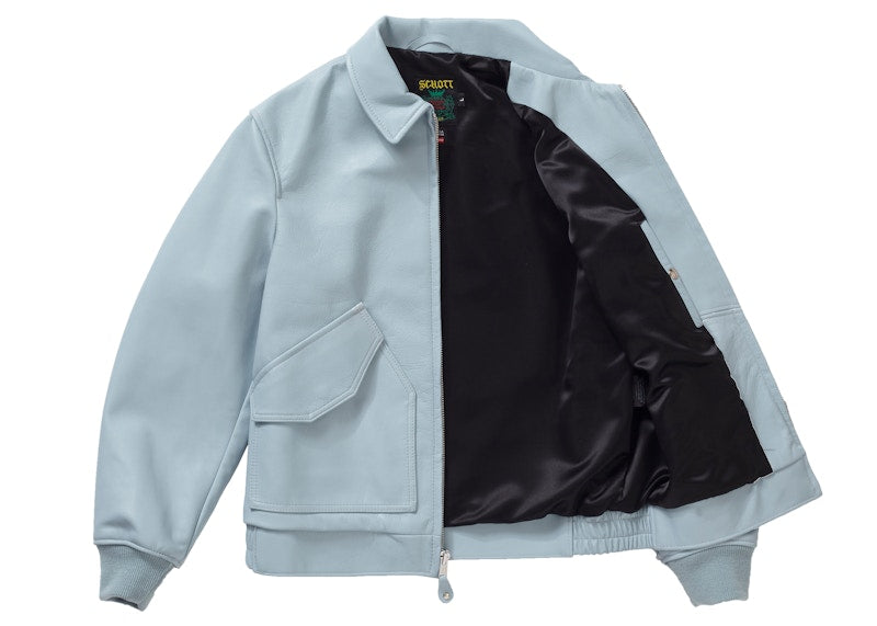 Supreme Schott Leather Tanker Jacket Light Blue