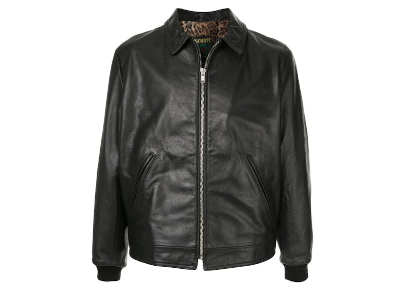 Supreme Schott Leopard Lined Leather Work Jacket Black