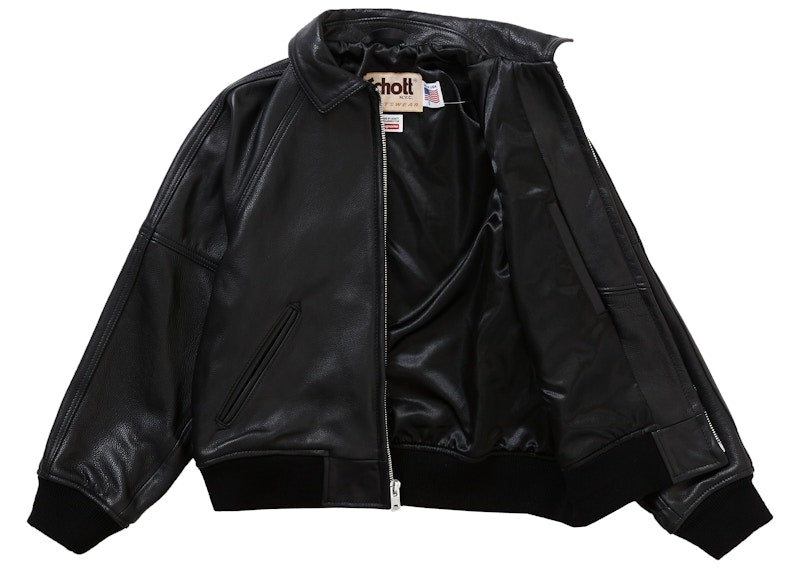 Supreme Schott Martin Wong 8 Ball Leather Varsity Jacket Black
