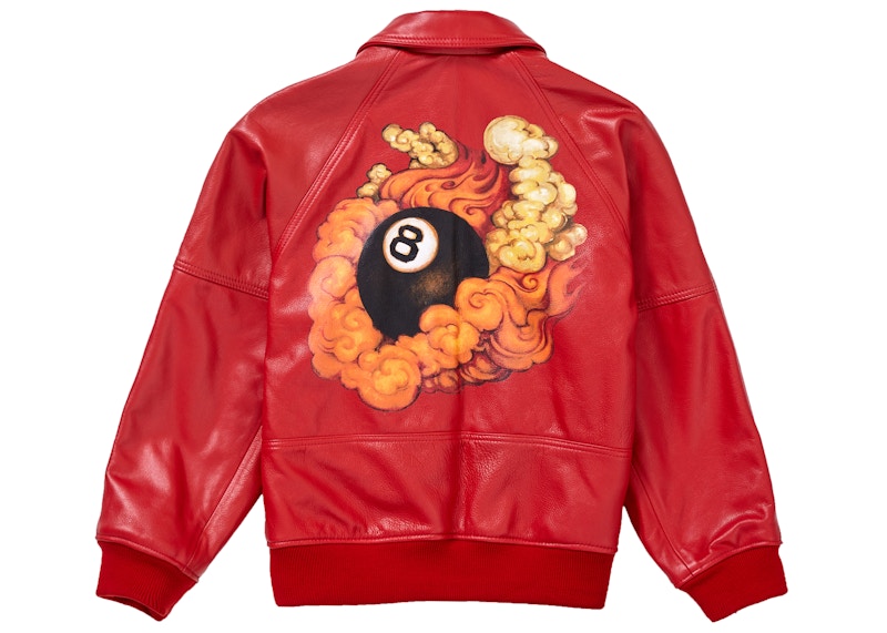 Supreme Schott Martin Wong 8 Ball Leather Varsity Jacket Red