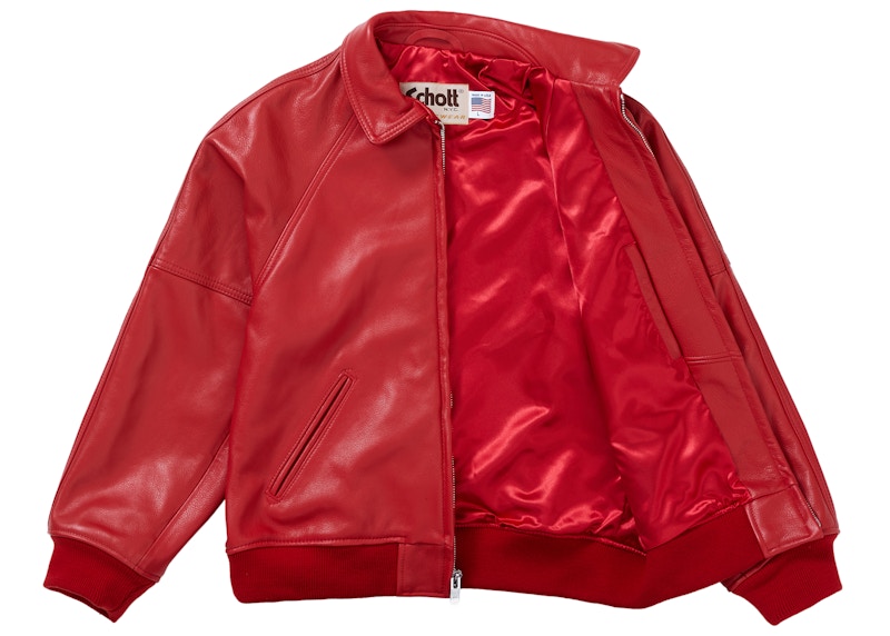 Supreme Schott Martin Wong 8 Ball Leather Varsity Jacket Red