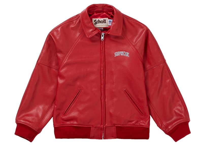 Supreme Schott Martin Wong 8 Ball Leather Varsity Jacket Red