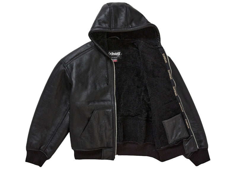 Supreme Schott Shearling Hooded Work Jacket Black