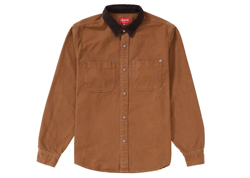 Supreme Script Canvas Snap Shirt Brown