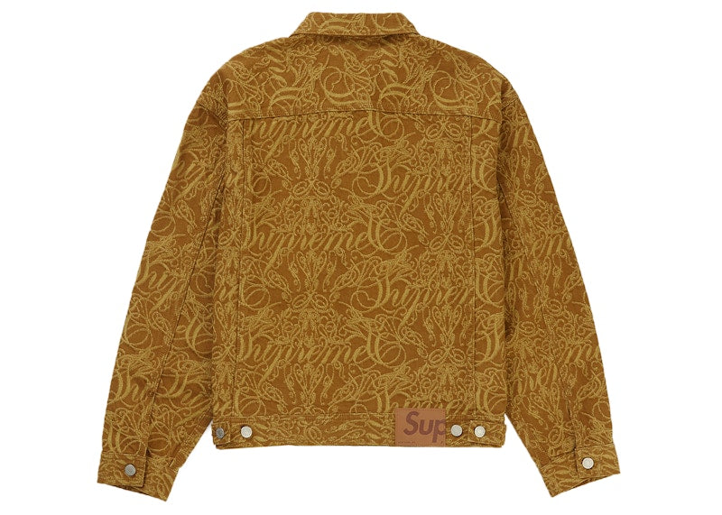 Supreme Script Jacquard Denim Trucker Jacket Brown
