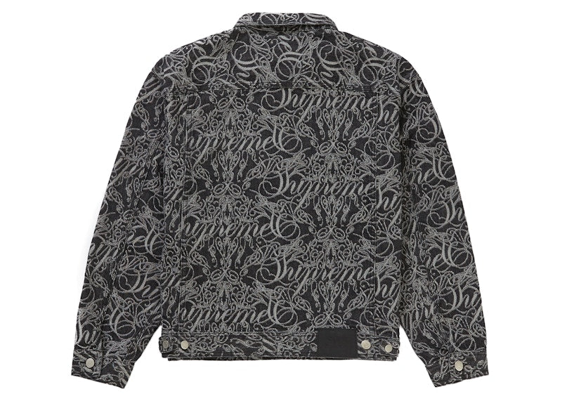 Supreme Script Jacquard Denim Trucker Jacket Washed Black