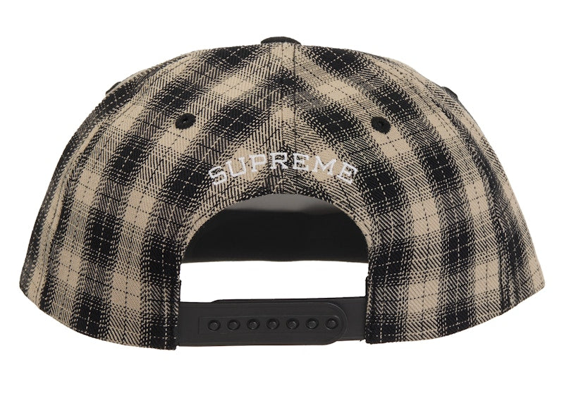 Supreme Script Logo 6-Panel Cap (SS24) Black Plaid
