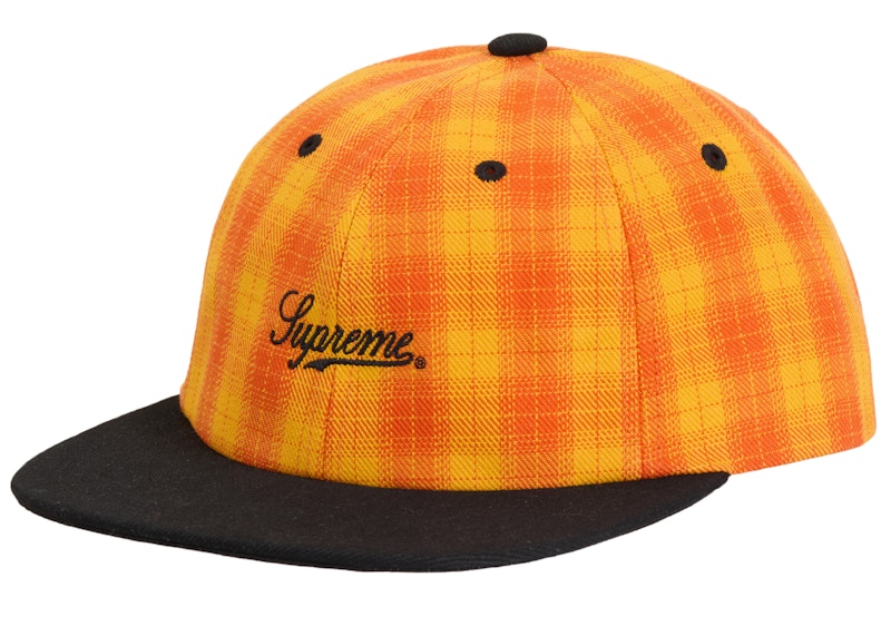 Supreme Script Logo 6-Panel Cap (SS24) Orange Plaid