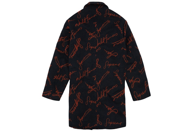 Supreme Script Logos Wool Overcoat Black