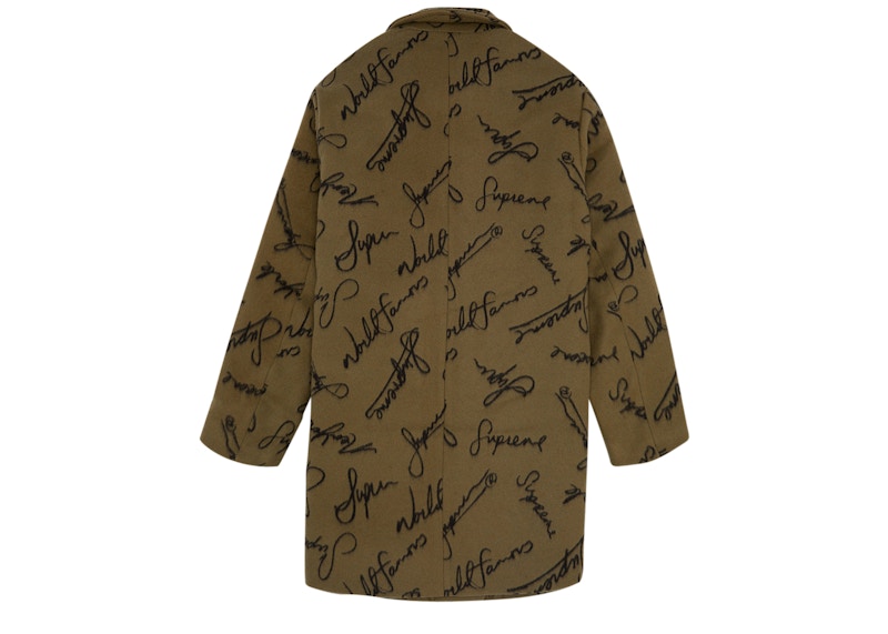 Supreme Script Logos Wool Overcoat Tan