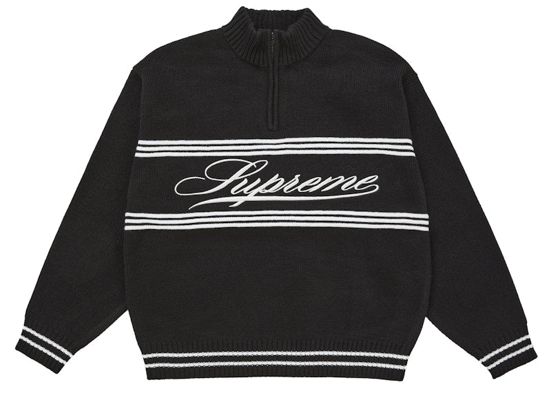 Supreme Script Stripe Half Zip Sweater Black