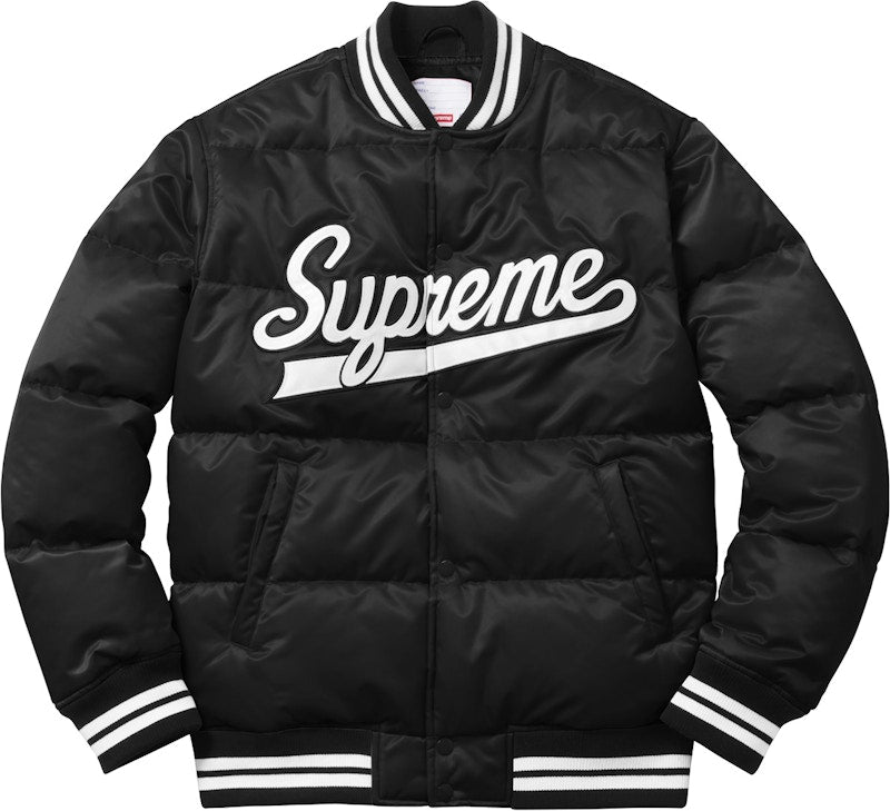 Supreme Script Varsity Puffy Jacket Black