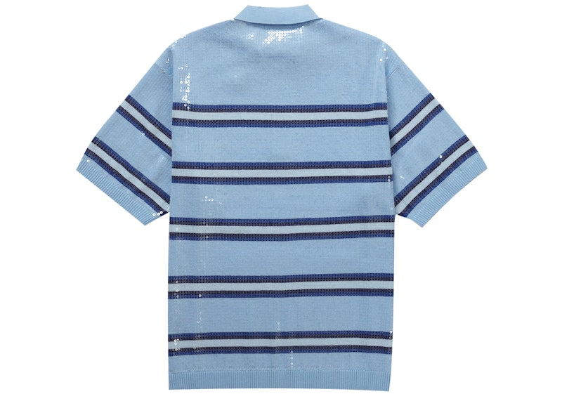Supreme Sequin Stripe Zip Polo Blue
