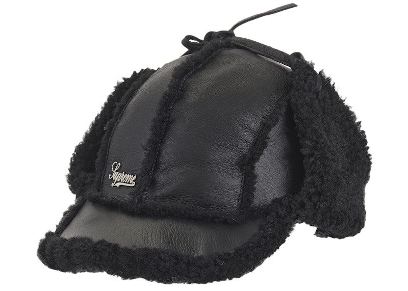 Supreme Shearling Lined Earflap Cap Black