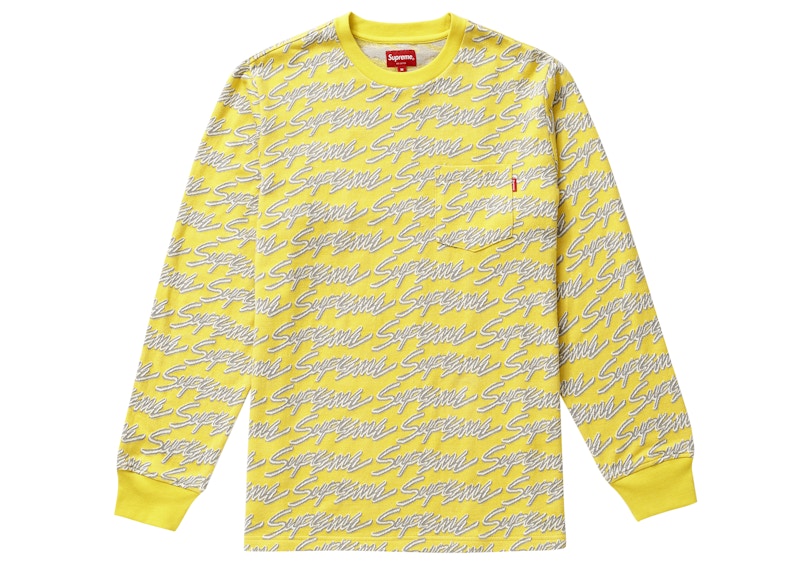 Supreme Signature Script Logo L/S Pocket Tee Yellow