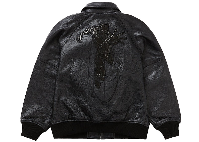 Supreme Silver Surfer Leather Varsity Jacket Black