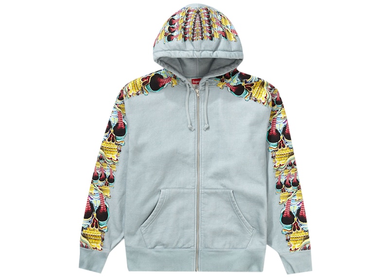 Supreme Skulls Zip Up Hooded Sweatshirt Light Slate