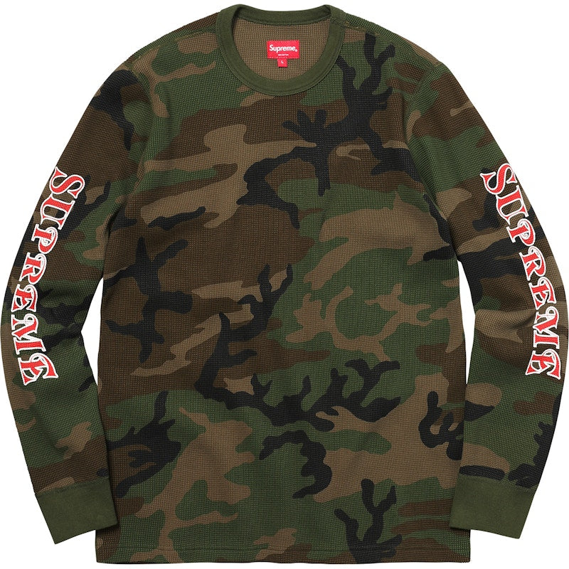 Supreme Sleeve Logo Waffle Thermal Woodland Camo
