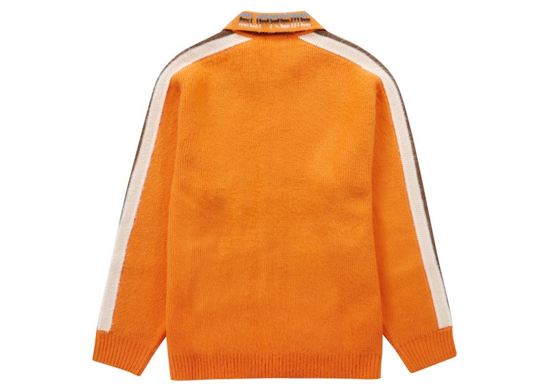 Supreme Sleeve Stripe Zip Up Sweater Orange