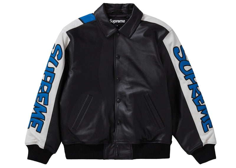 Supreme Smurfs Leather Varsity Jacket Black