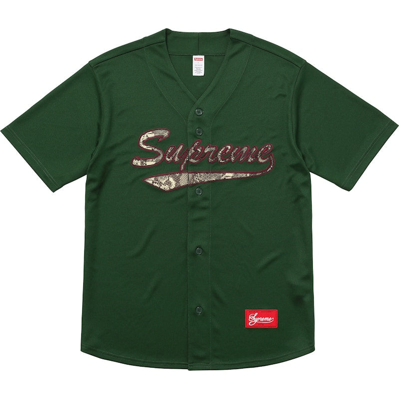 Supreme Snake Script Logo Baseball Jersey Dark Green