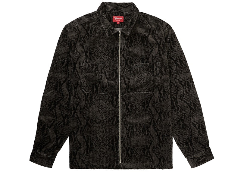 Supreme Snakeskin Corduroy Zip Up Shirt Black