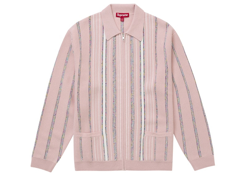 Supreme Speckle Stripe Zip Up Cardigan Pink