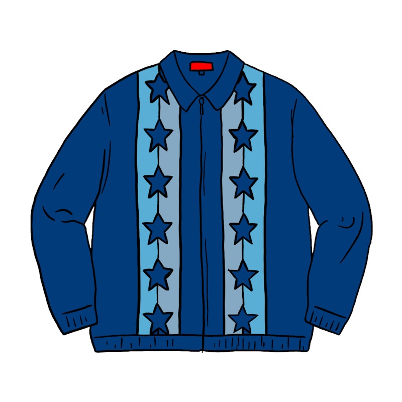 Supreme Stars Zip Up Sweater Polo Blue