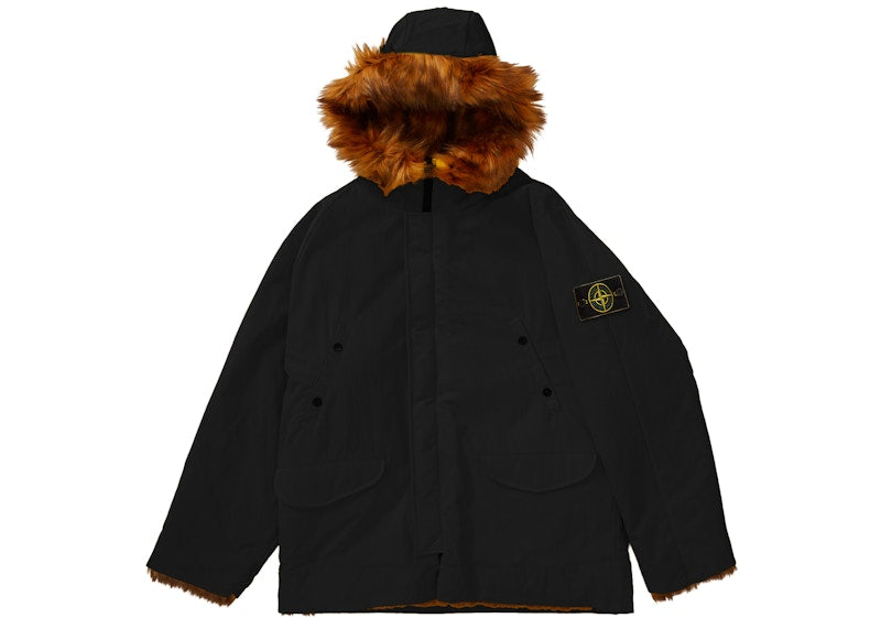 Supreme Stone Island Formula Steel Reversible Faux Fur Parka Black