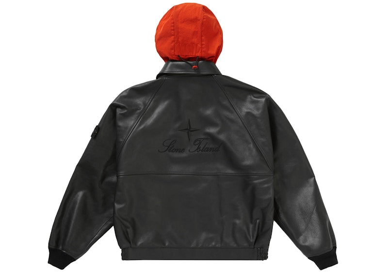 Supreme Stone Island Leather Bomber Jacket Black